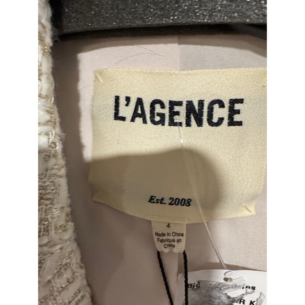 L'AGENCE Cream Tweed Double-Breasted Cropped Blazer size 4 NWT - Picture 2 of 6